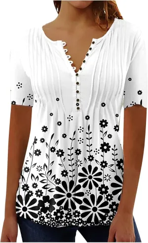 Summer Tops for Women 2025 Trendy Boho Floral Shirts Short Sleeve V Neck T-Shirt Graphic Tees Blouse