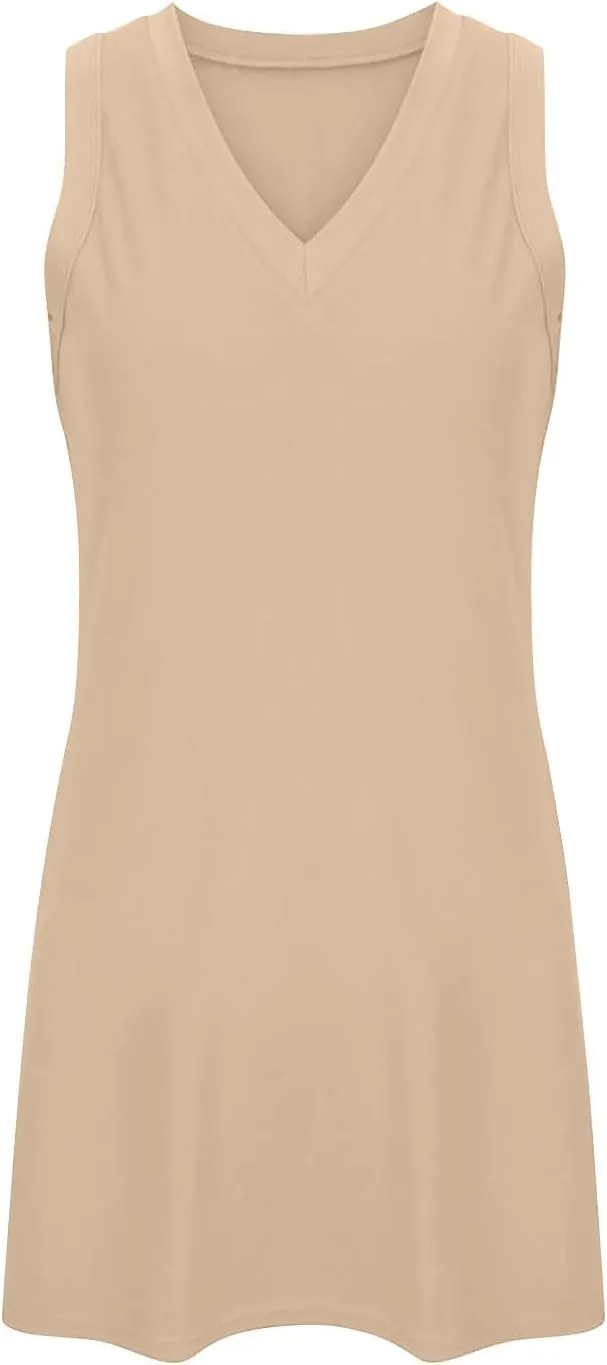 Summer Tunic Dress for Women Sleeveless Above-Knee Loungewear Shirt, Casual V Neck Shift Tshirt Dress with Side Slit