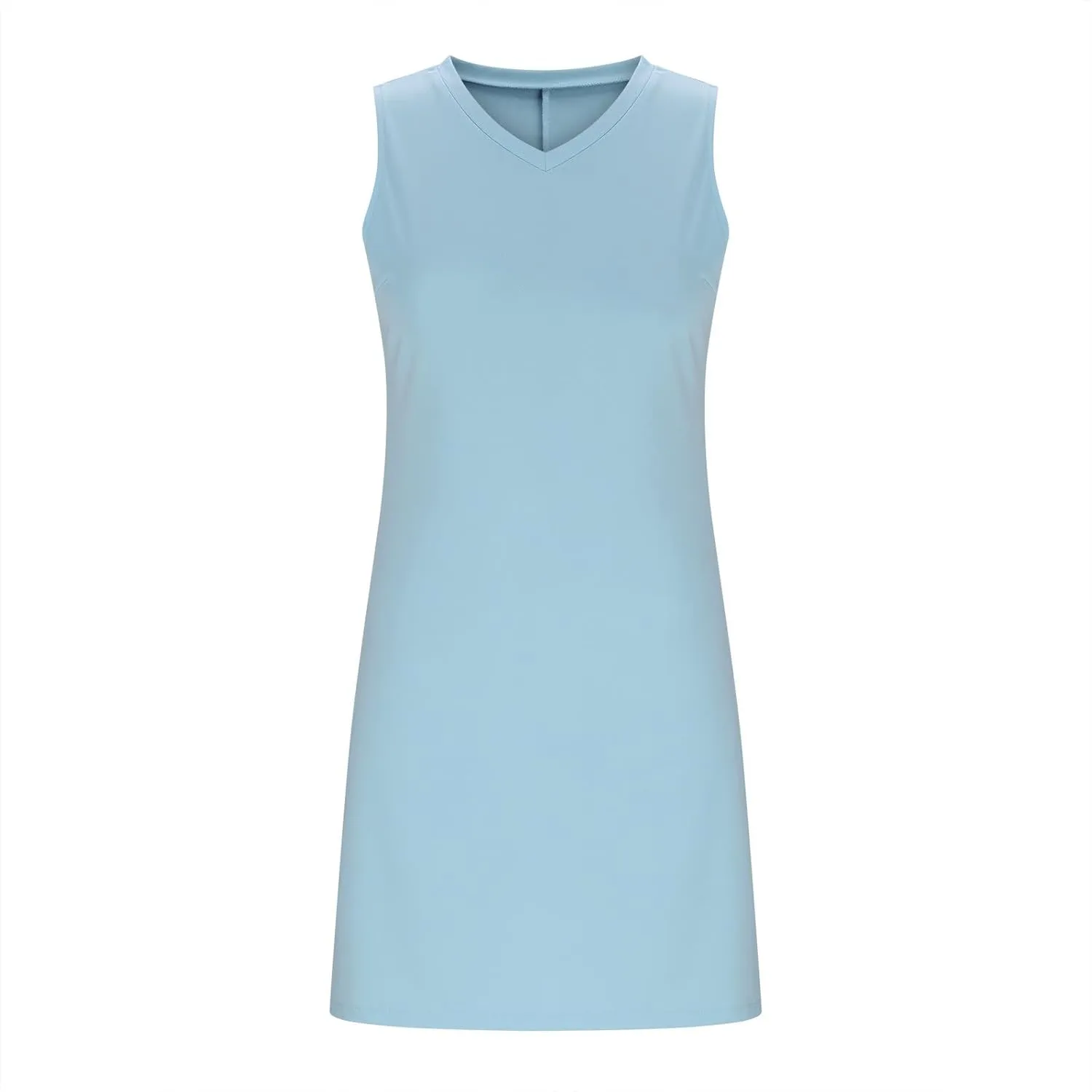 Summer Tunic Dress for Women Sleeveless Above-Knee Loungewear Shirt, Casual V Neck Shift Tshirt Dress with Side Slit