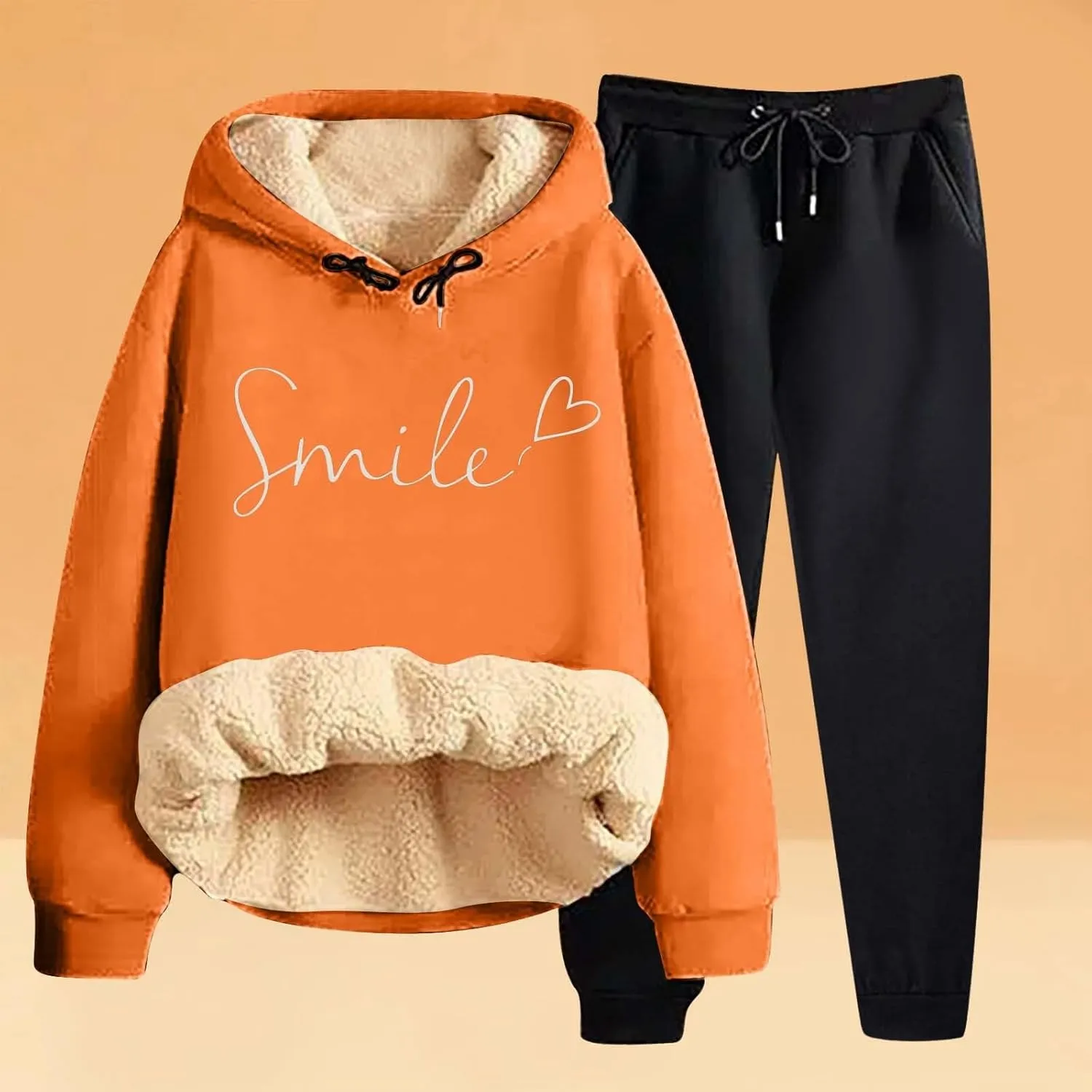 Sweat Suits For Womens 2 Piece Fleece Long Sleeve Sweatsuits Sets Long Pant Warm Sherpa Lined Hooded Sweatsuit Jogger
