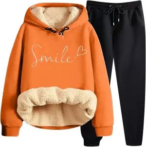 Sweat Suits For Womens 2 Piece Fleece Long Sleeve Sweatsuits Sets Long Pant Warm Sherpa Lined Hooded Sweatsuit Jogger