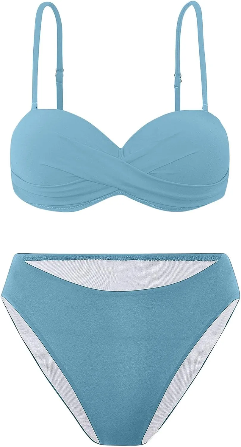 Swim Suits for Women Trendy Backless Pure Tummy Control Bikini Modest Bathing Suit Fashion Bandeau Swimsuits