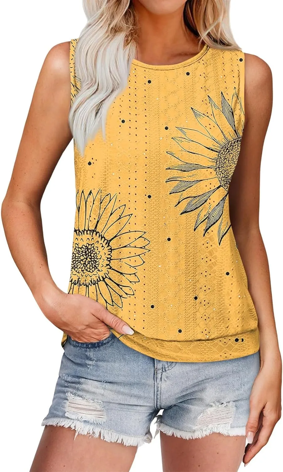 Tank Top for Women 2025 Summer Pleated Sleeveless Crewneck T Shirts Dressy Casual Beach Clothes Trendy Outfits