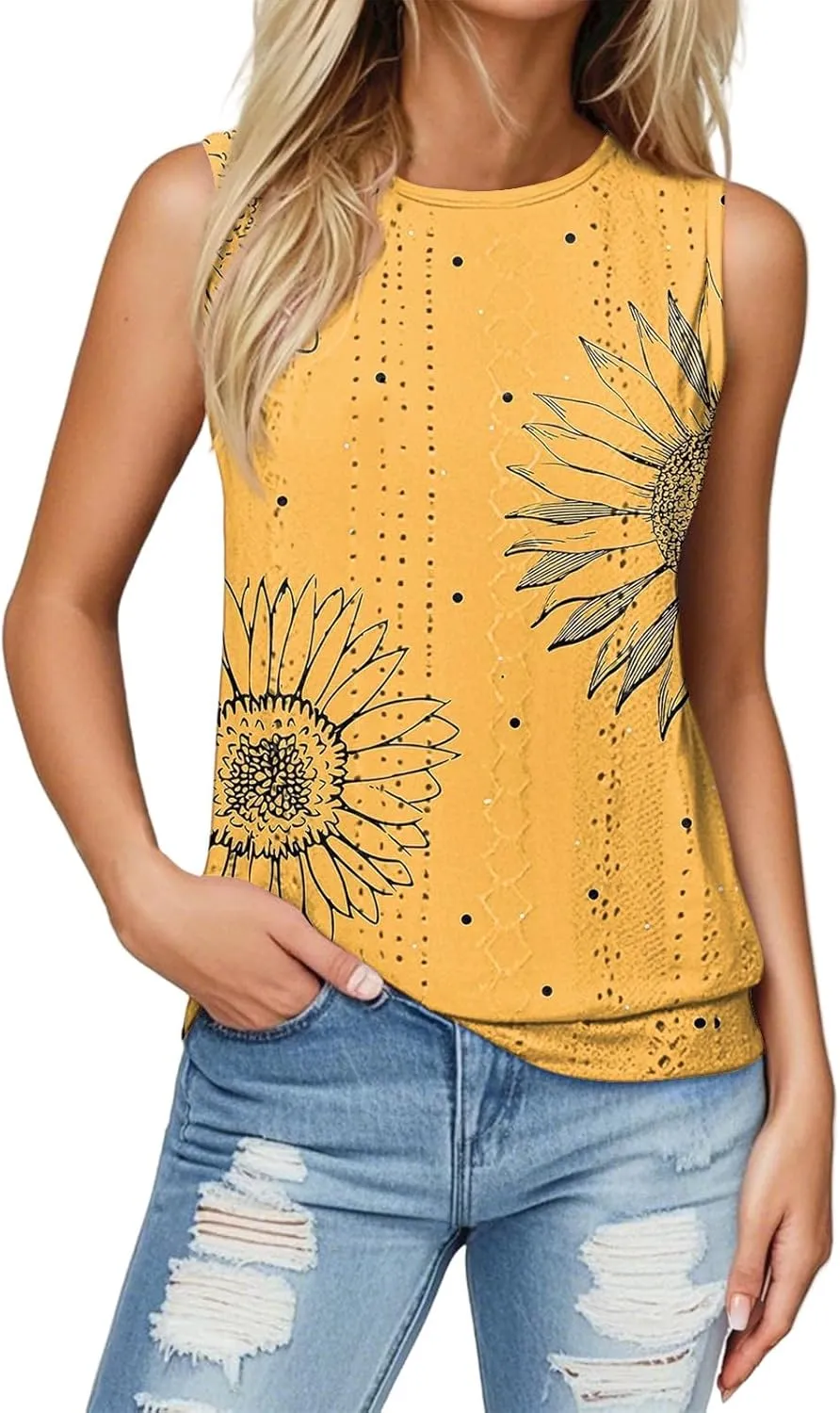 Tank Top for Women 2025 Summer Pleated Sleeveless Crewneck T Shirts Dressy Casual Beach Clothes Trendy Outfits