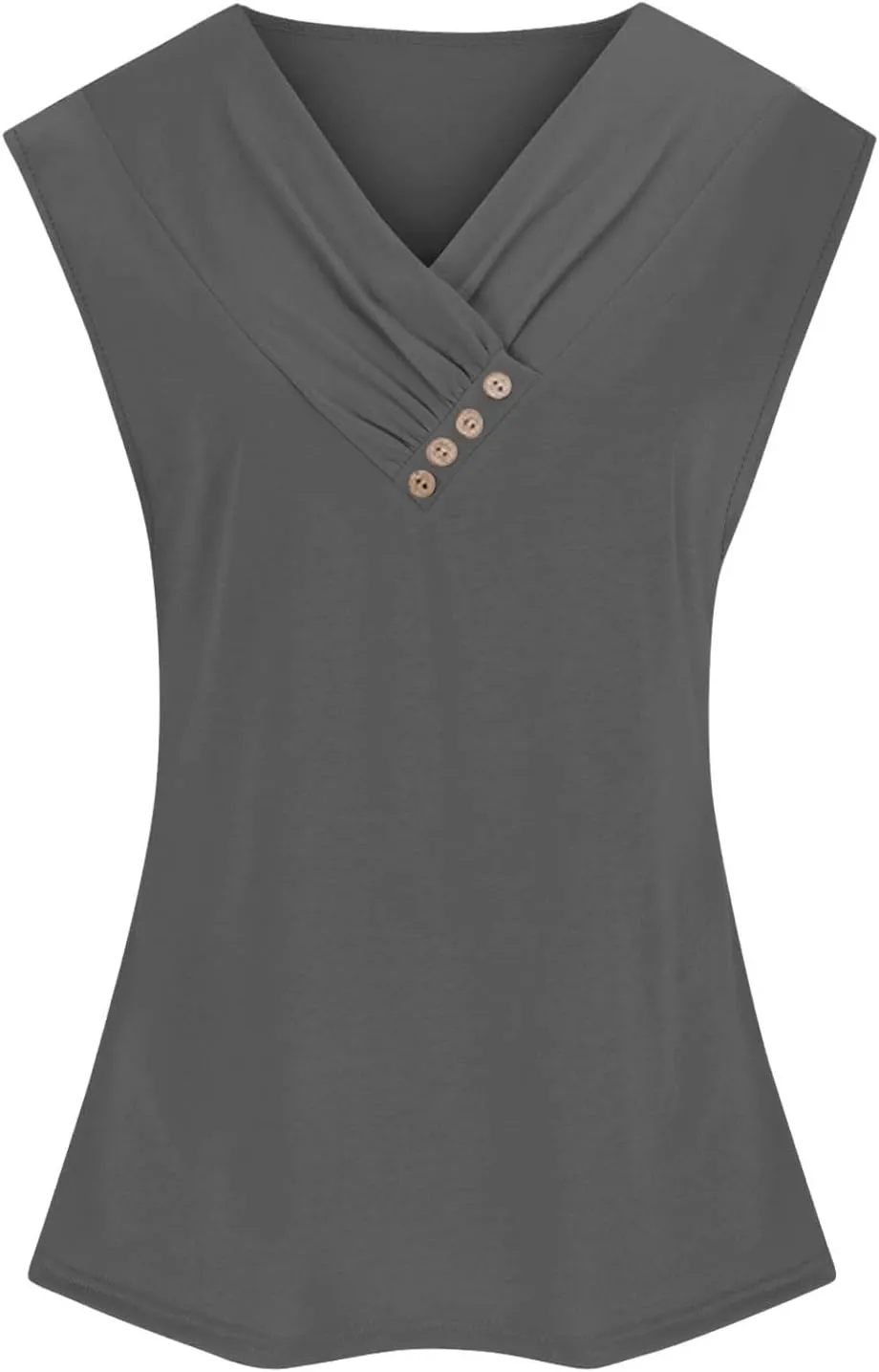 Tank Top for Women Summer Fashion Button V Neck Sleeveless Pleated Tee Shirts Casual Loose Fit Business Work Blouse