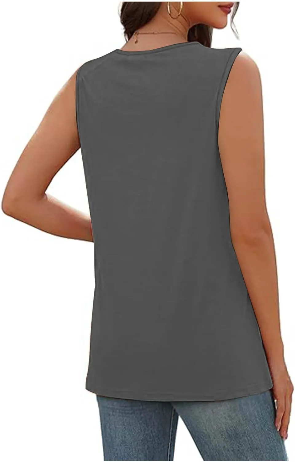 Tank Top for Women Summer Fashion Button V Neck Sleeveless Pleated Tee Shirts Casual Loose Fit Business Work Blouse