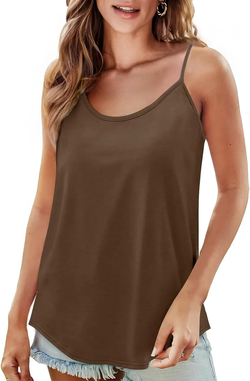 Tank Tops for Women Summer Spaghetti Strap Scoop Neck Sleeveless Camisole Casual Fashion Solid Loose Fit Cami Shirts