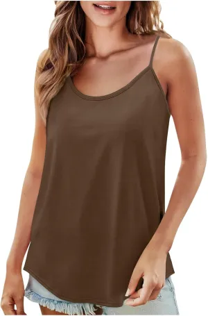 Tank Tops for Women Summer Spaghetti Strap Scoop Neck Sleeveless Camisole Casual Fashion Solid Loose Fit Cami Shirts