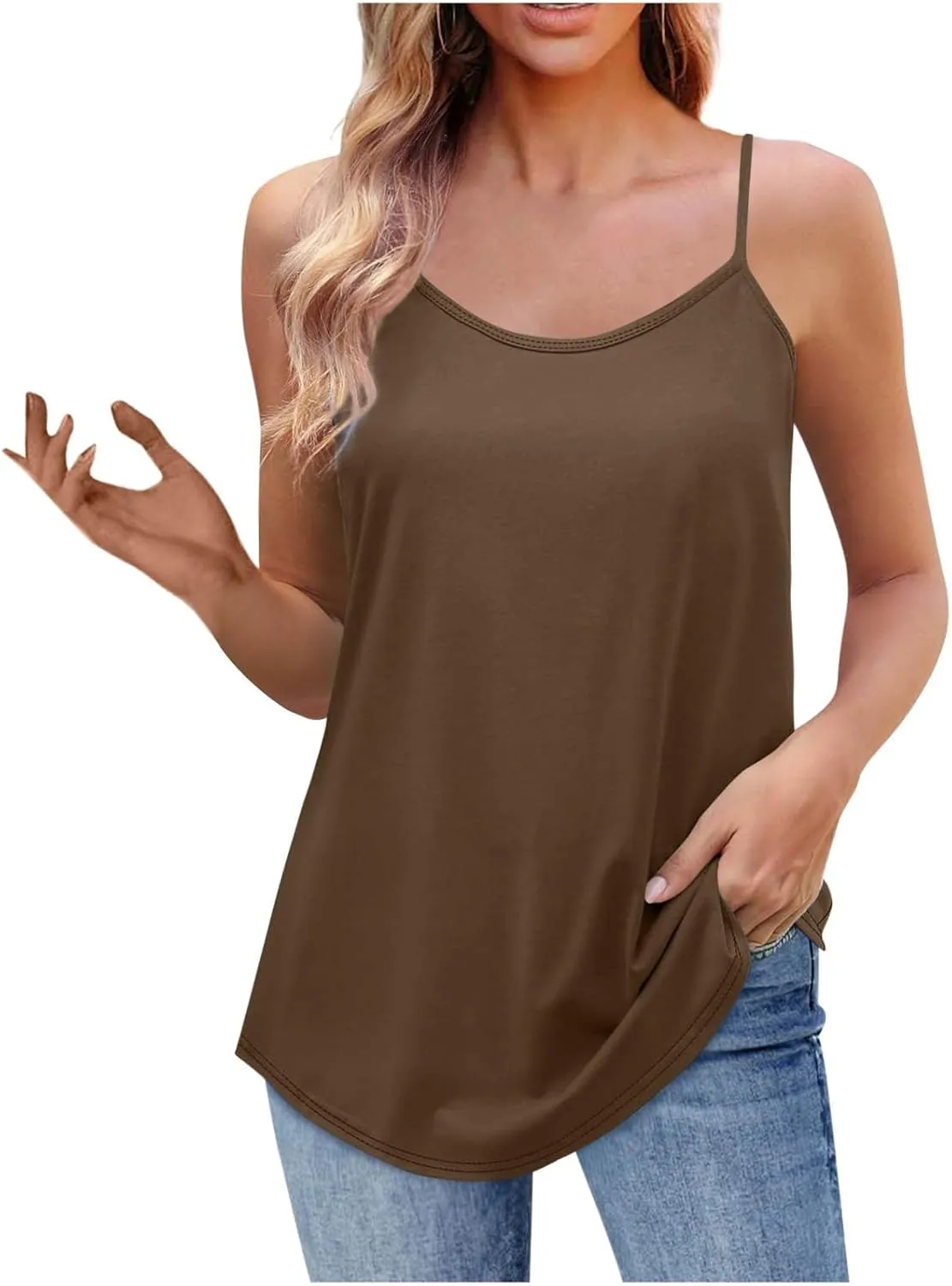 Tank Tops for Women Summer Spaghetti Strap Scoop Neck Sleeveless Camisole Casual Fashion Solid Loose Fit Cami Shirts