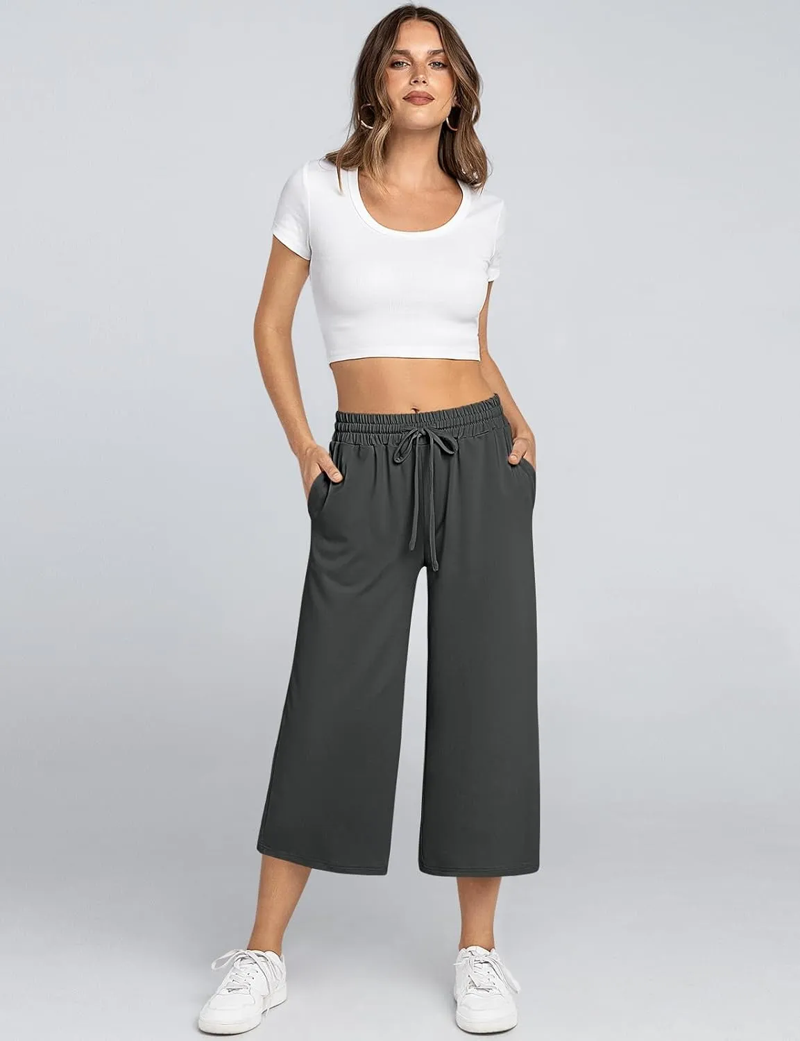 TARSE Women's Summer High Waisted Yoga Capri Pants Plus Size Casual Sport Activewear Capris Sweatpants Loose Fit
