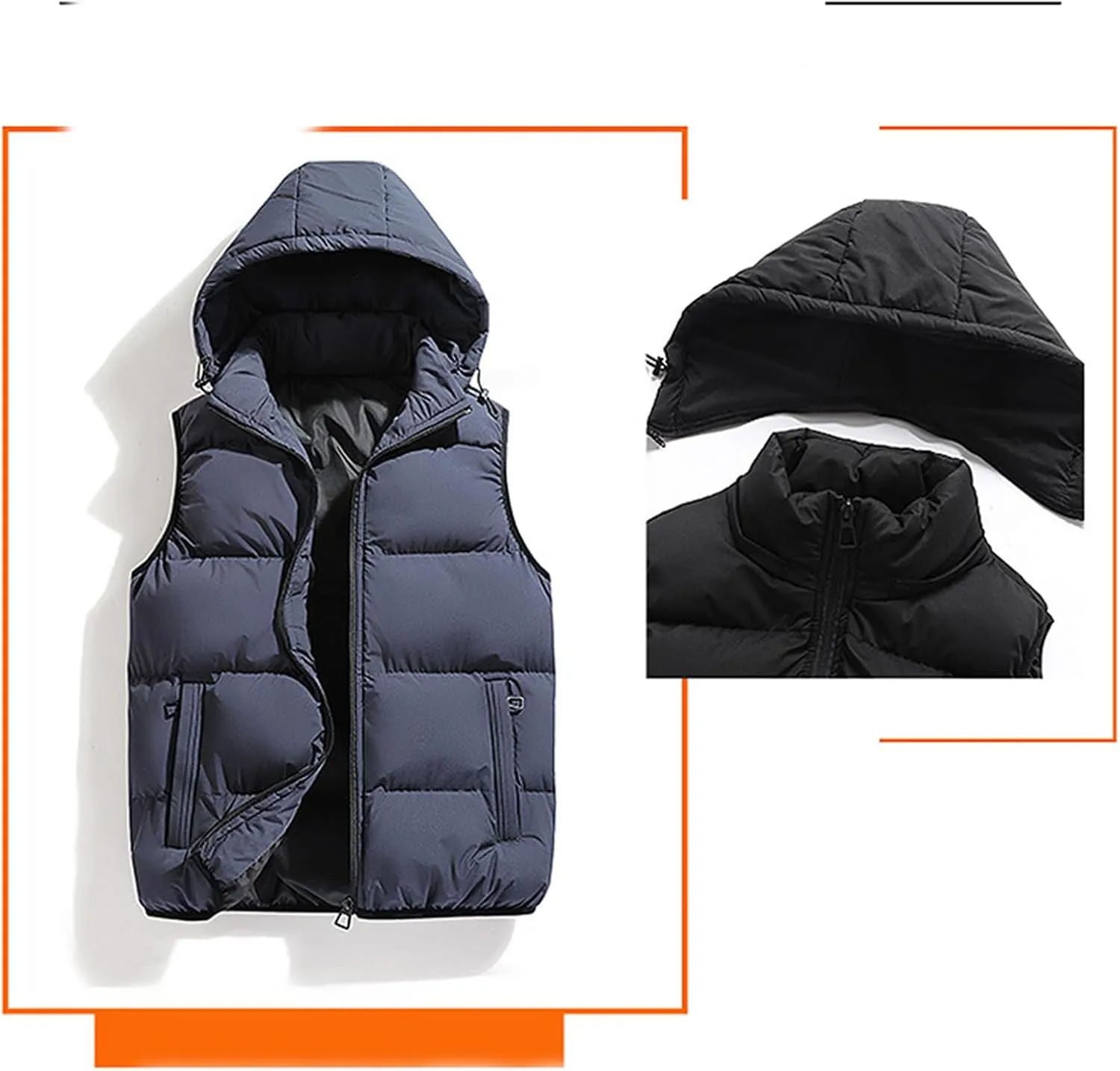 Thatrich Mens Winter Vest Sleeveless Puffer Jackets Hooded Casual Vests Oversized Warm Outdoor Coat Padded Puffy Casual Gilet