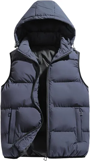 Thatrich Mens Winter Vest Sleeveless Puffer Jackets Hooded Casual Vests Oversized Warm Outdoor Coat Padded Puffy Casual Gilet