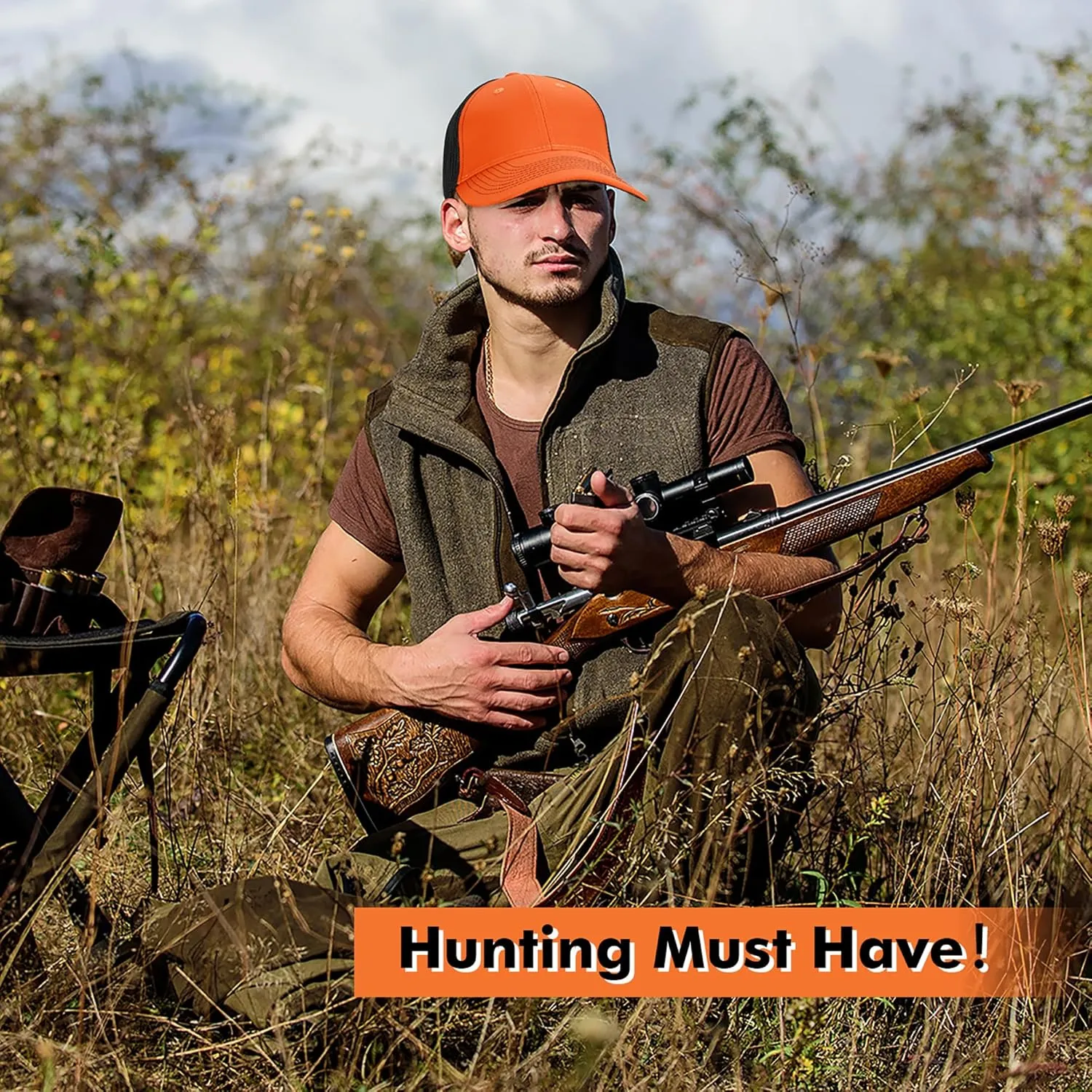 Tirrinia Adjustable Closure Orange Hunting Neon Basics Cap - Low Profile Tangerine Safety Baseball Hat with Blaze