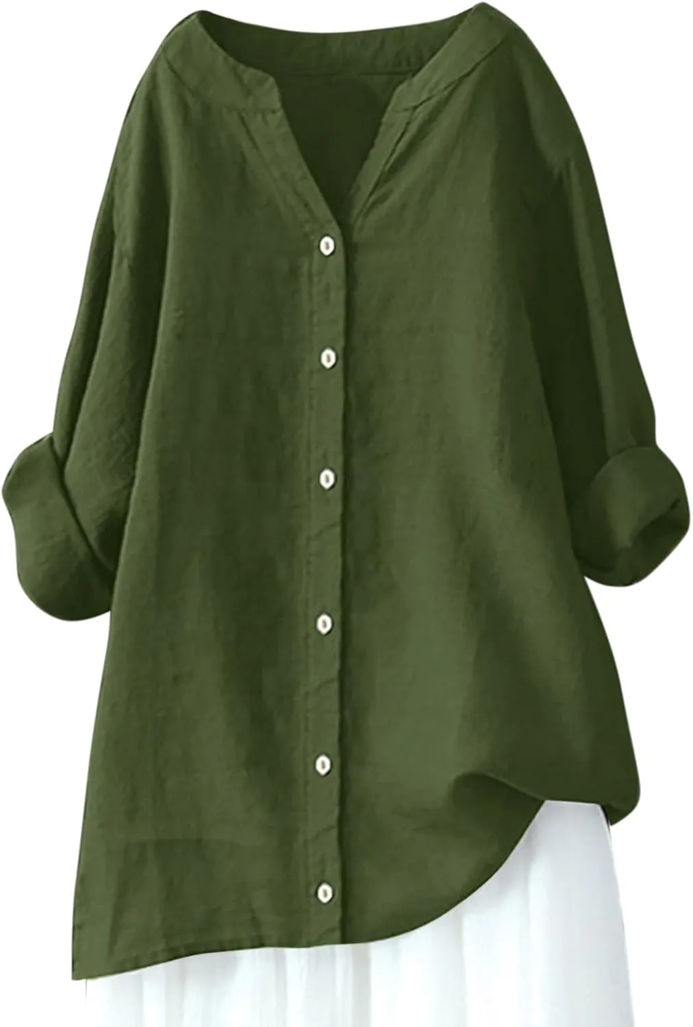Tops for Women Trendy Long Sleeve Oversized Tshirts Button Down V Neck Linen Ladies Tops and Blouses Summer Outfits