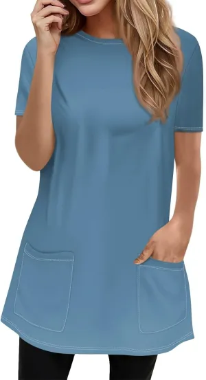 Trendy Short Sleeve Crewneck T Shirts Summer Plus Size Tunics or Tops to Wear with Leggings Casual Floral Blouses