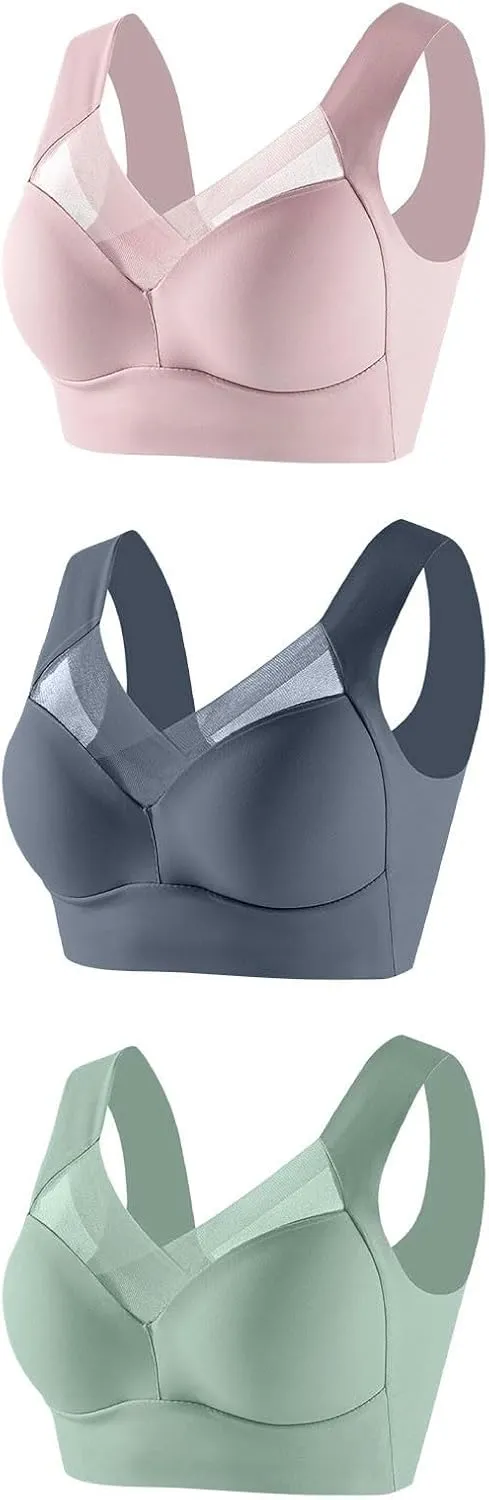 Tshirt Bras for Women 2 pc Pack Wireless Seamless Bralettes Soft Mesh Seamless Bra Full Coverage Smooth Athletic Bra
