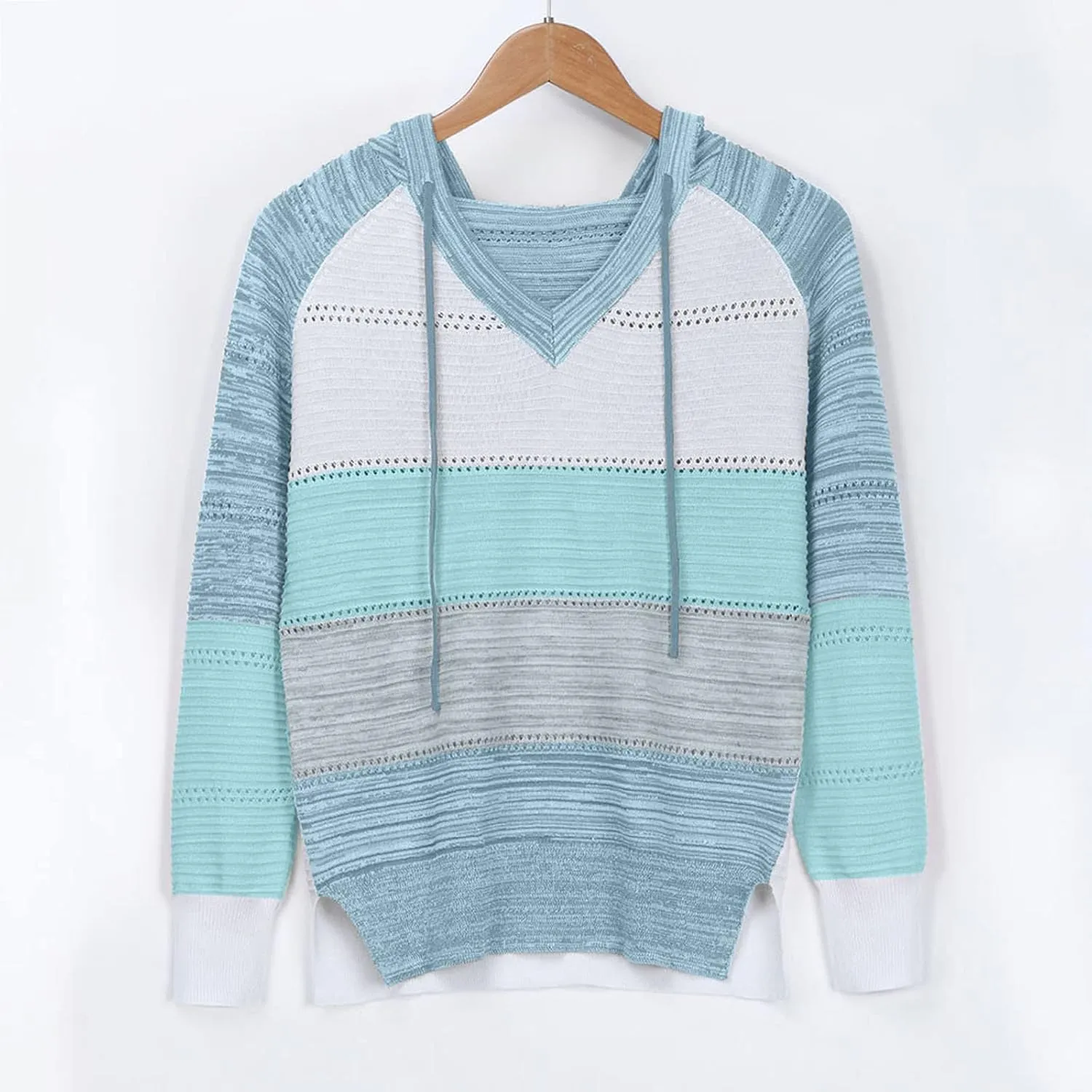 Turtle Necks Tops for Women Oversized Patchwork Hoodies Long Sleeve Hooded Pullover Shirts Thermal Sweater Tops