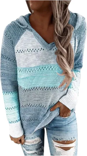 Turtle Necks Tops for Women Oversized Patchwork Hoodies Long Sleeve Hooded Pullover Shirts Thermal Sweater Tops