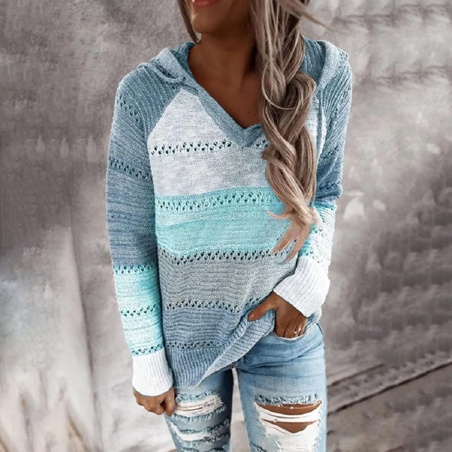 Turtle Necks Tops for Women Oversized Patchwork Hoodies Long Sleeve Hooded Pullover Shirts Thermal Sweater Tops