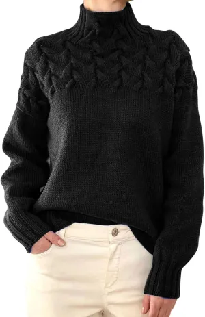 Turtleneck Pullover Tops Oversized Long Sleeve Knitted Pullover Fall Winter Trendy Basic Jumper Tops Crop Sweaters