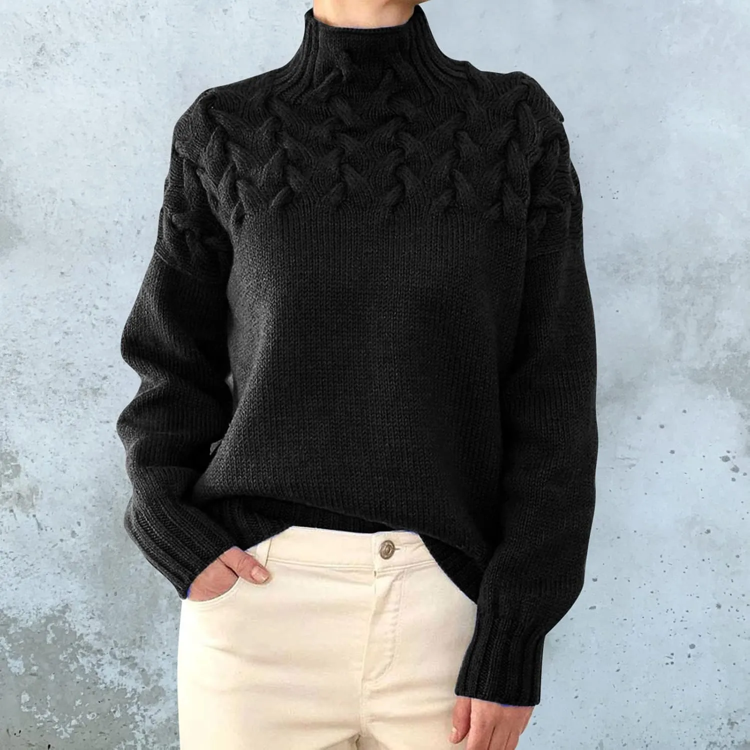 Turtleneck Pullover Tops Oversized Long Sleeve Knitted Pullover Fall Winter Trendy Basic Jumper Tops Crop Sweaters