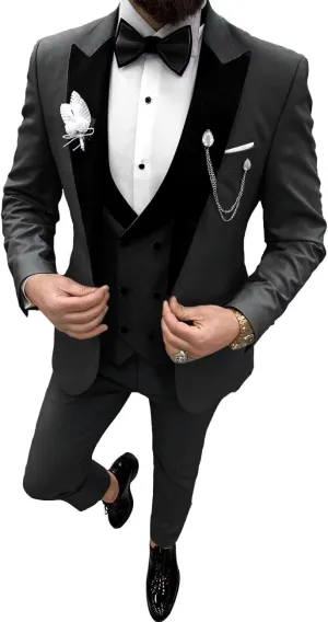 Tuxedo for Men Slim Fit 3 Piece Suits One Button Formal Wedding Groomsmen Suit Prom Tuxedo Suits