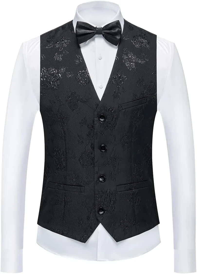 Tuxedo Suits for Men 3 Piece Regular Fit Suit Floral Pattern Blazer Jacket Waistcoat Pants Men Suit Set for Wedding