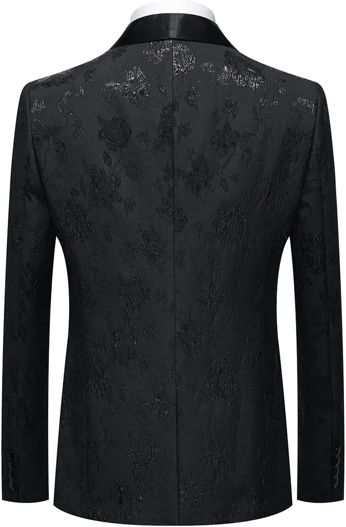 Tuxedo Suits for Men 3 Piece Regular Fit Suit Floral Pattern Blazer Jacket Waistcoat Pants Men Suit Set for Wedding