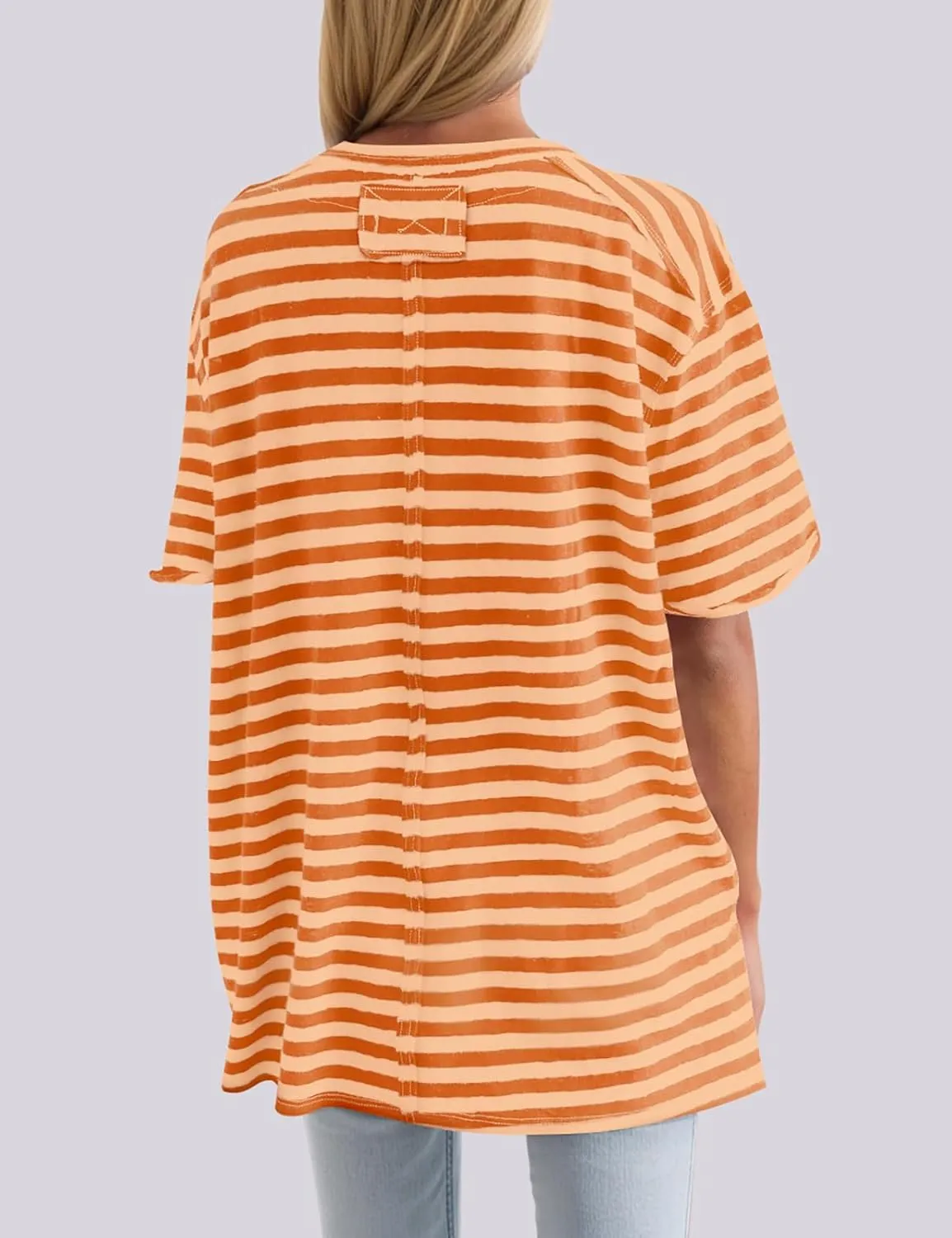 UEU Women Oversized Striped T Shirts Summer V Neck Short Sleeve Cotton Casual Loose Tops Tee Tshirts Trendy Fashion Clothes