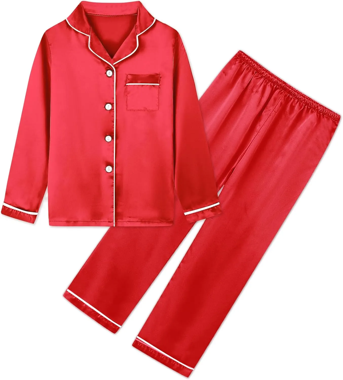 Umeyda Girls & Womens Satin Pajamas Set, 2 Pieces Silky Pjs Long Sleeve   Pants Sleepwear for Mom Kids and Boys