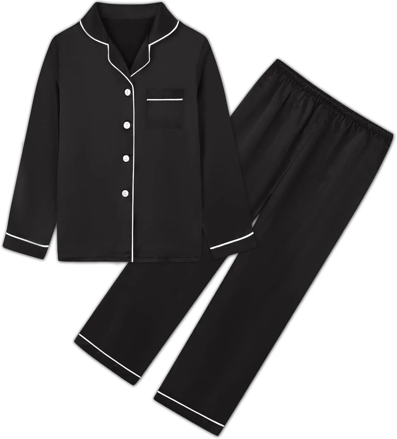Umeyda Girls & Womens Satin Pajamas Set, 2 Pieces Silky Pjs Long Sleeve   Pants Sleepwear for Mom Kids and Boys