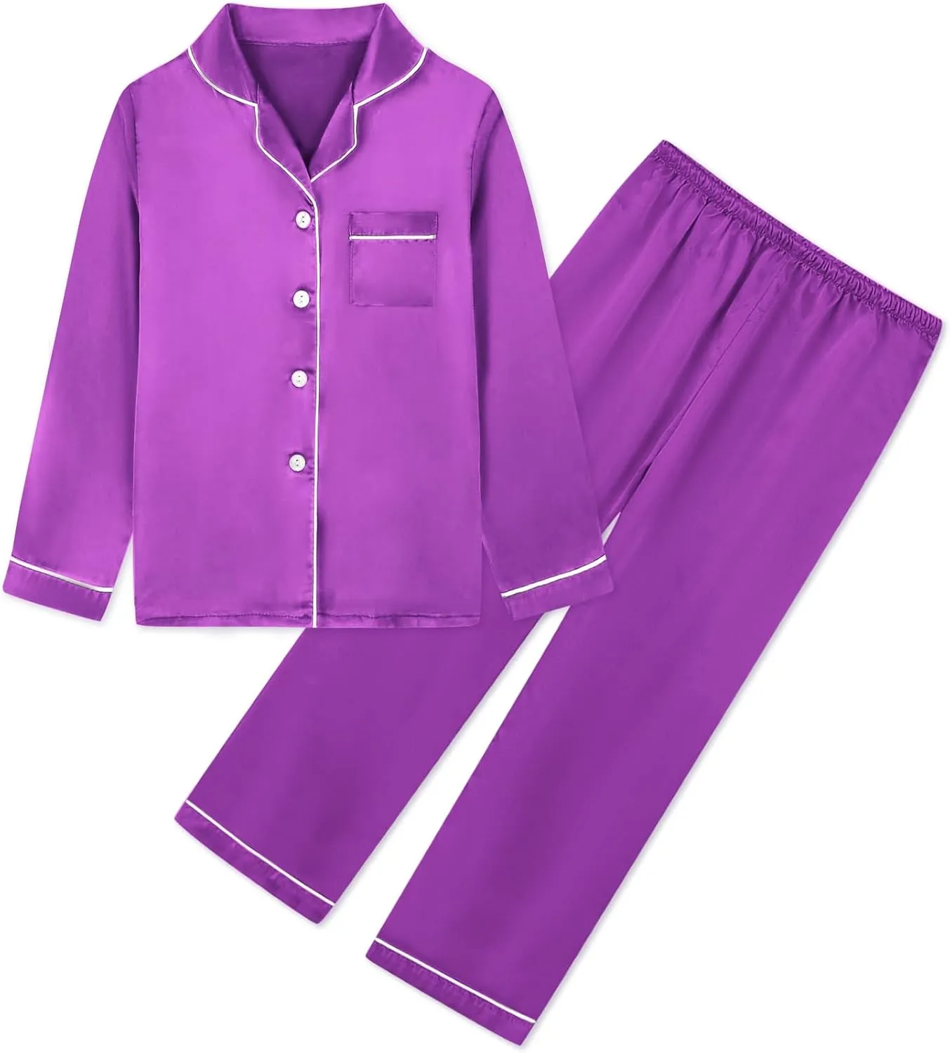 Umeyda Girls & Womens Satin Pajamas Set, 2 Pieces Silky Pjs Long Sleeve   Pants Sleepwear for Mom Kids and Boys