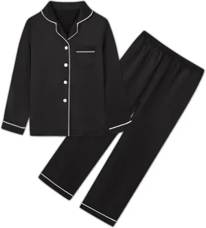 Umeyda Girls & Womens Satin Pajamas Set, 2 Pieces Silky Pjs Long Sleeve   Pants Sleepwear for Mom Kids and Boys