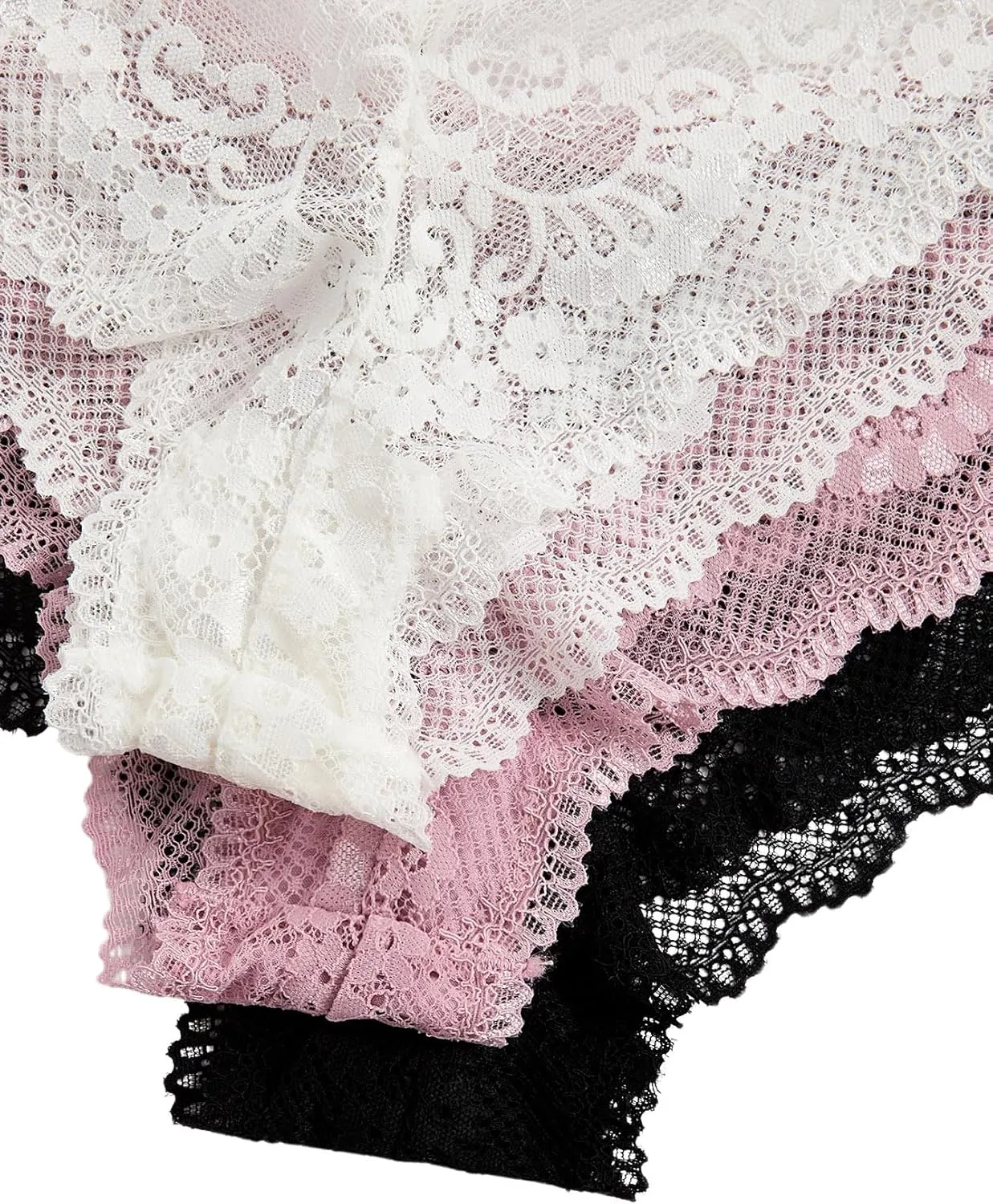 Verdusa Women's 3 Sets Floral Scalloped Lace Bow Bra and Panty Lingerie Sets
