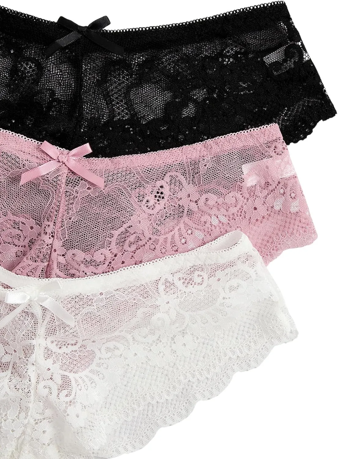 Verdusa Women's 3 Sets Floral Scalloped Lace Bow Bra and Panty Lingerie Sets