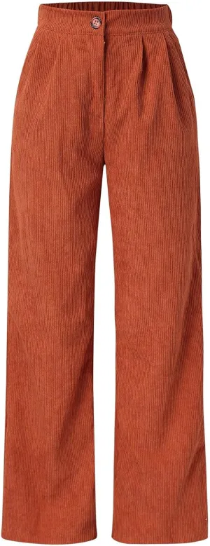 Vintage Corduroy Pants Winter Flexible Work Capris with Pockets Straight Leg Water Resistant