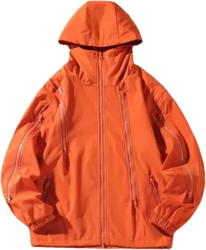 Vsadsau Hooded Jackets Men Hip Hop Zipper Solid Casual Coat Streetwear Outdoor Long Sleeve Jackets