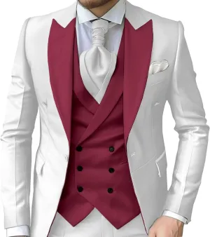 Wangyue Mens 3 Piece Slim Fit Suit Wedding Prom Tuxedo Suit for Men Formal Business Elegant Suits