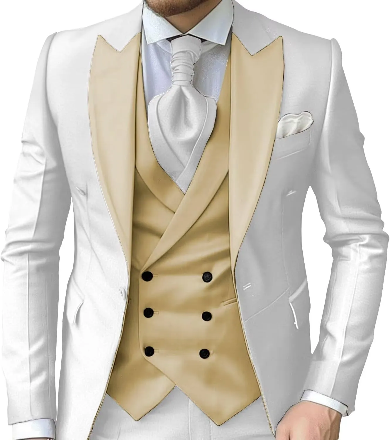 Wangyue Mens 3 Piece Slim Fit Suit Wedding Prom Tuxedo Suit for Men Formal Business Elegant Suits