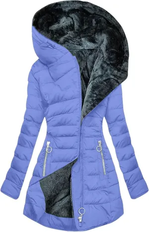 Winter Warm Fleece Lined Jackets for Women Padded Wadded Down Puffer Coats Plush Zip Up Hooded Outerwear