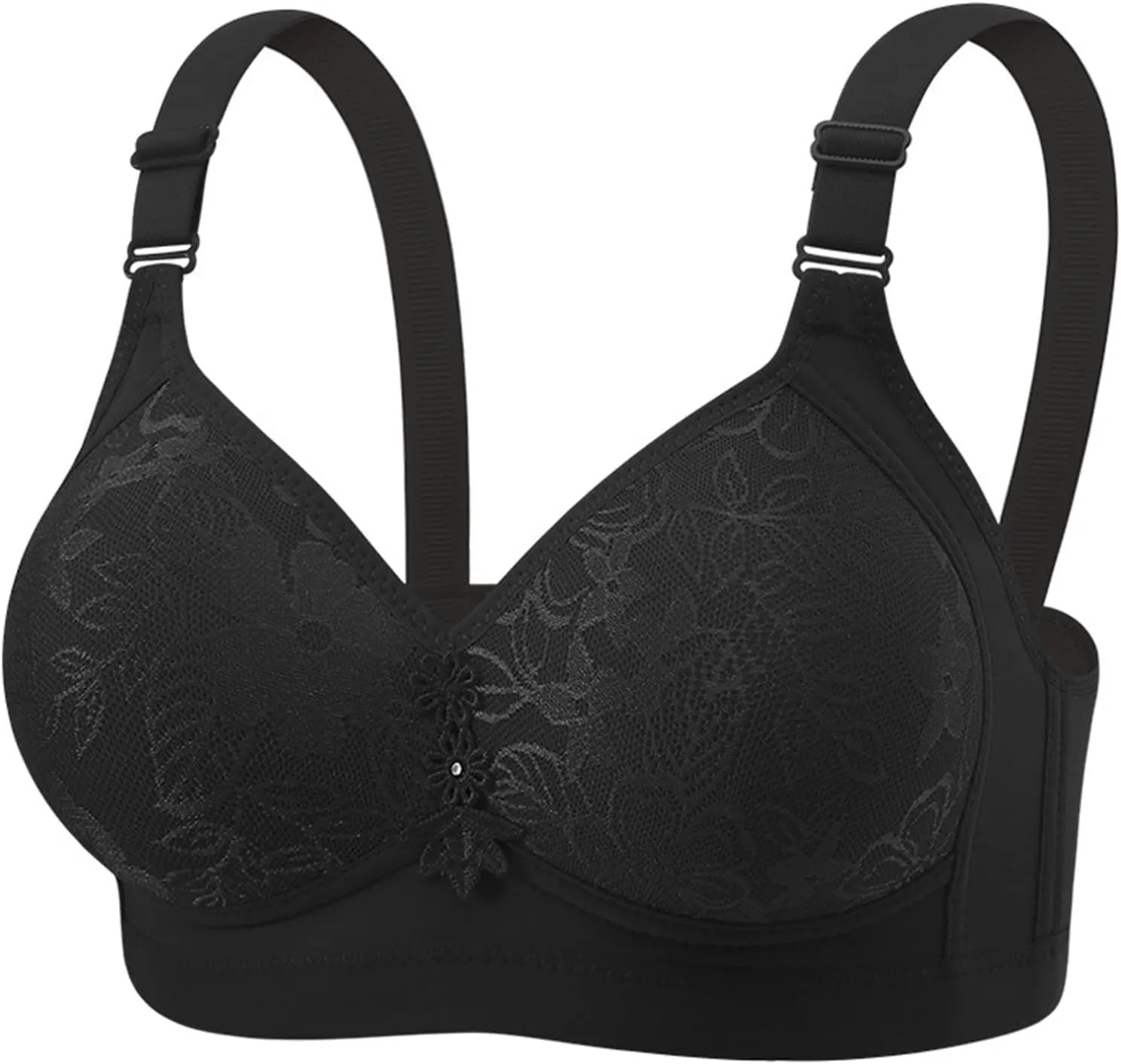 Wireless Push Up Bras for Women Plus Size No Underwire Full Coverage Support Lace Adjustable Comfort Floral Bra