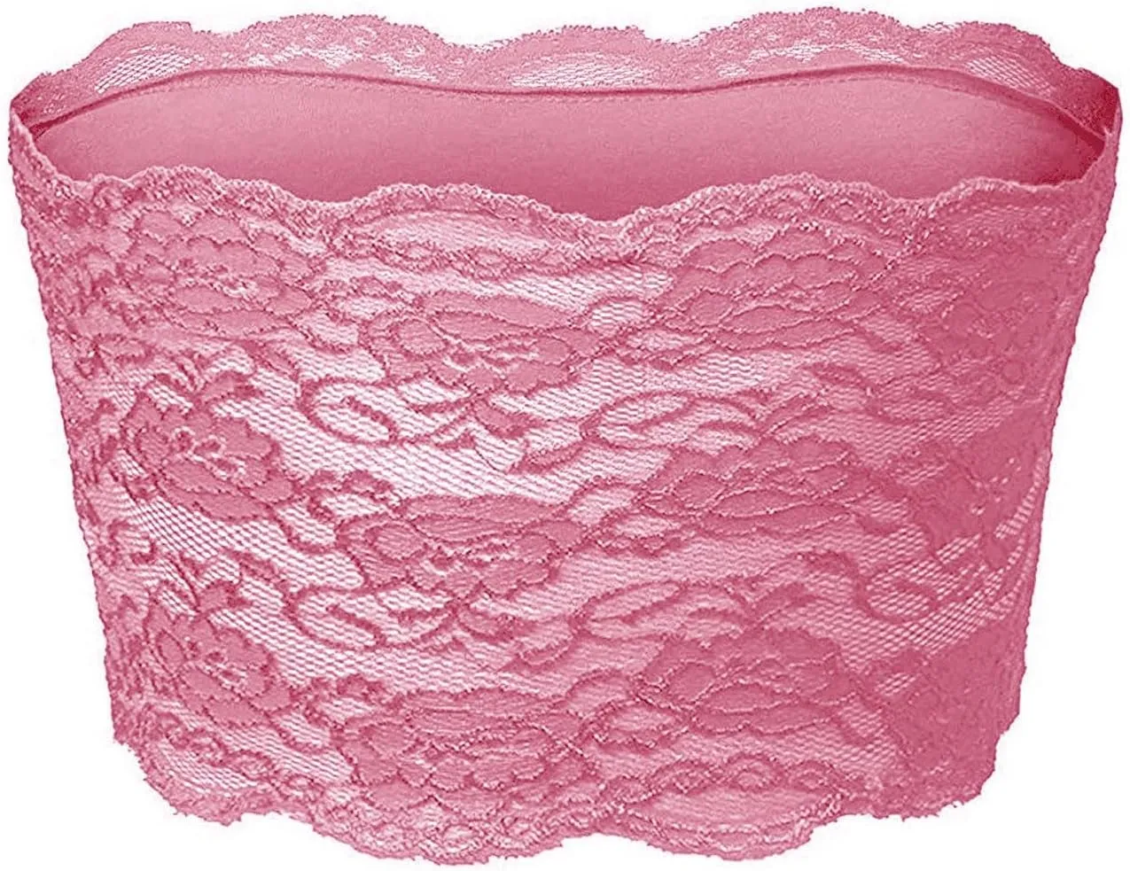 Women Bandeau Crop Tube Top Floral Lace Strapless Full-Coverage Wireless Bra Padded Tank