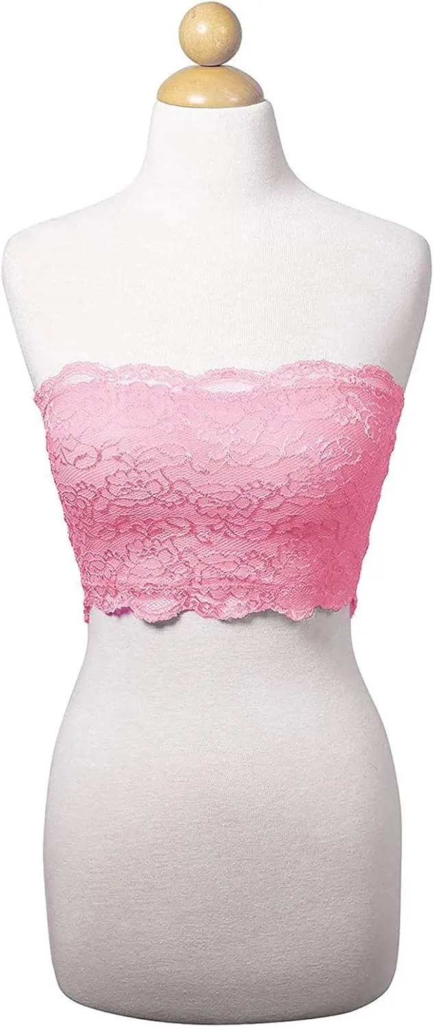 Women Bandeau Crop Tube Top Floral Lace Strapless Full-Coverage Wireless Bra Padded Tank