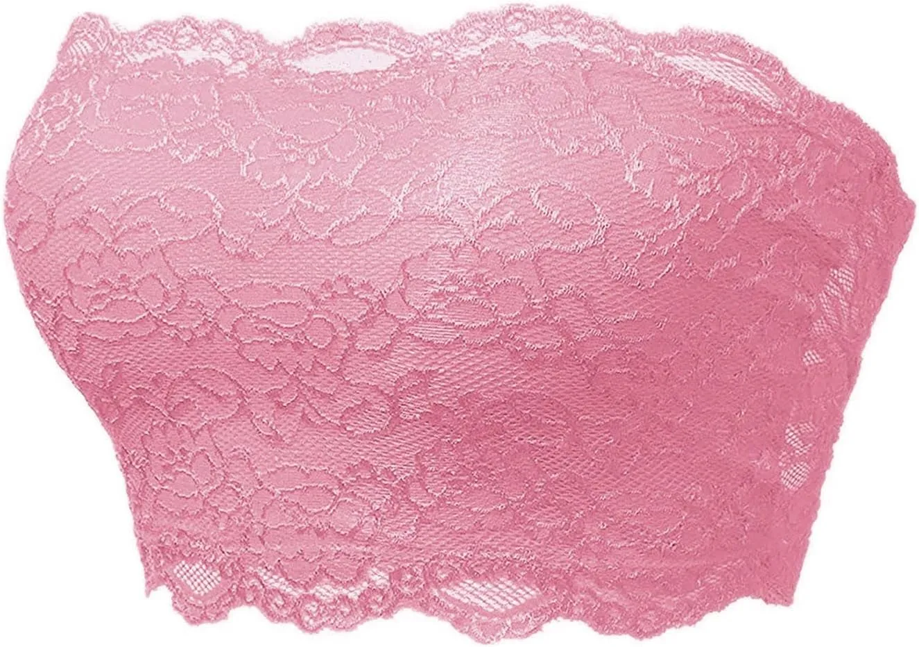 Women Bandeau Crop Tube Top Floral Lace Strapless Full-Coverage Wireless Bra Padded Tank