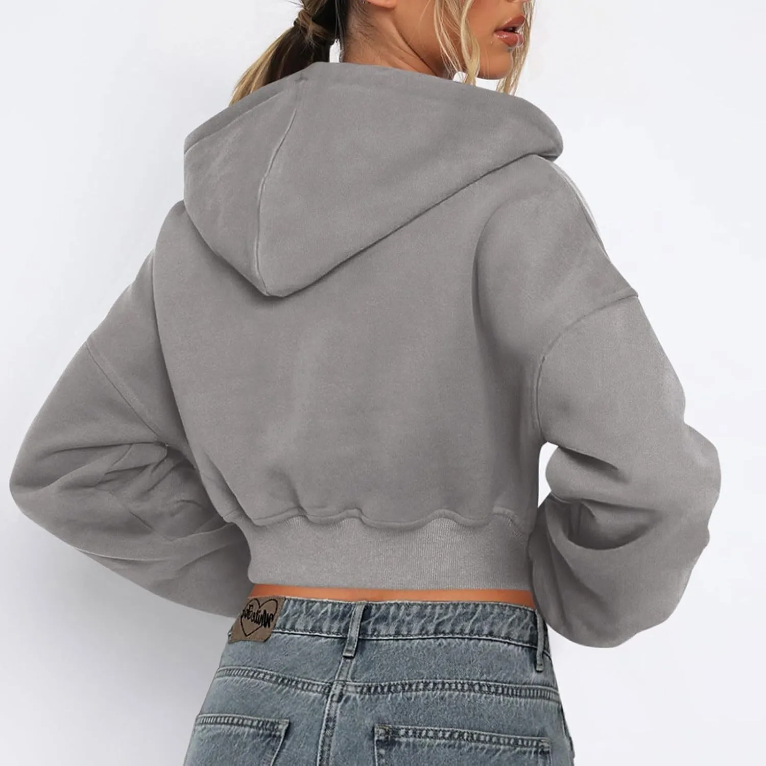 Women Cropped Hoodie Sweatshirt Full Zip up Long Sleeve Hoodies Casual Jacket Fall Fashion Y2k Clothes Teen Girl Tops