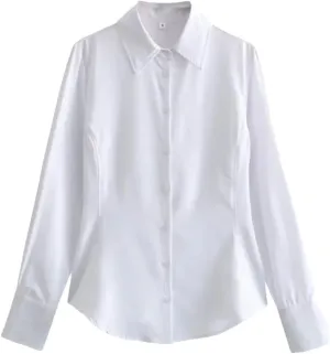 Women Elegant Office Shirts Slim Tunic Blouse Long Sleeve Buttons Basics Tops