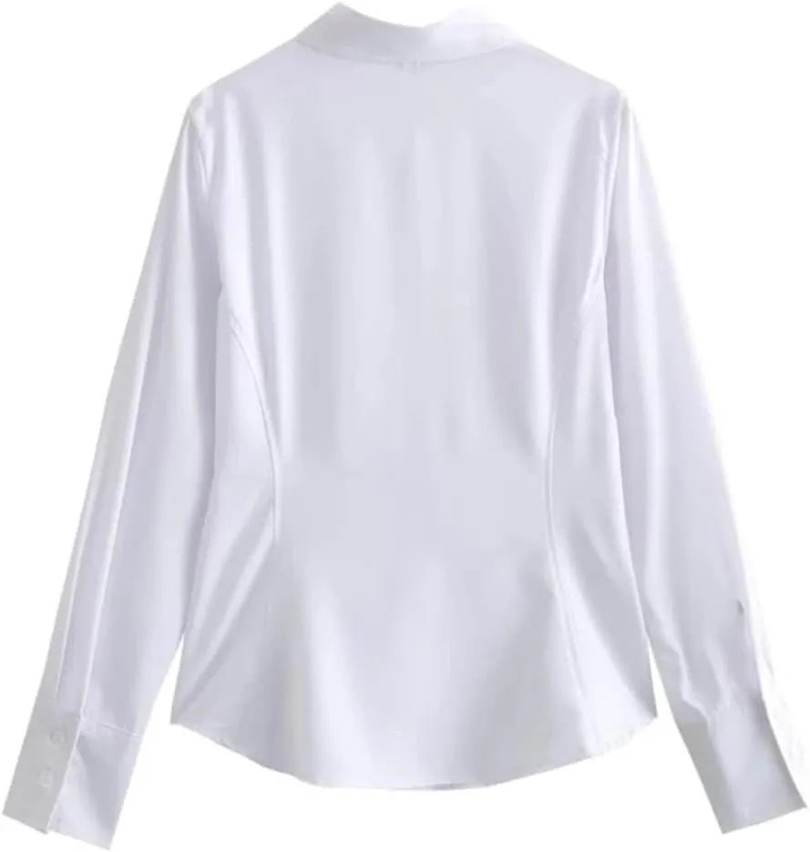 Women Elegant Office Shirts Slim Tunic Blouse Long Sleeve Buttons Basics Tops