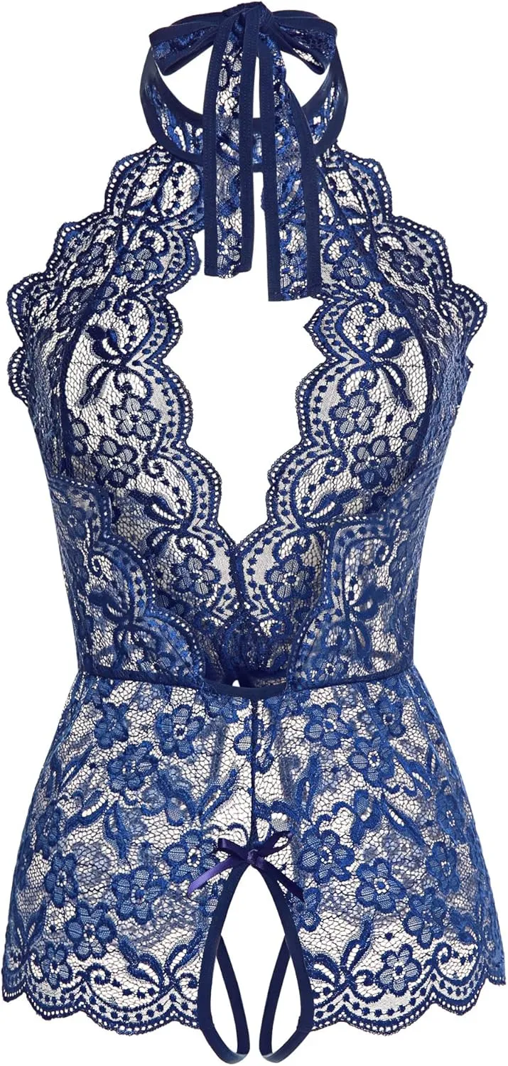 Women Lingerie for Women Deep V Halter One Piece Teddy Bodysuit