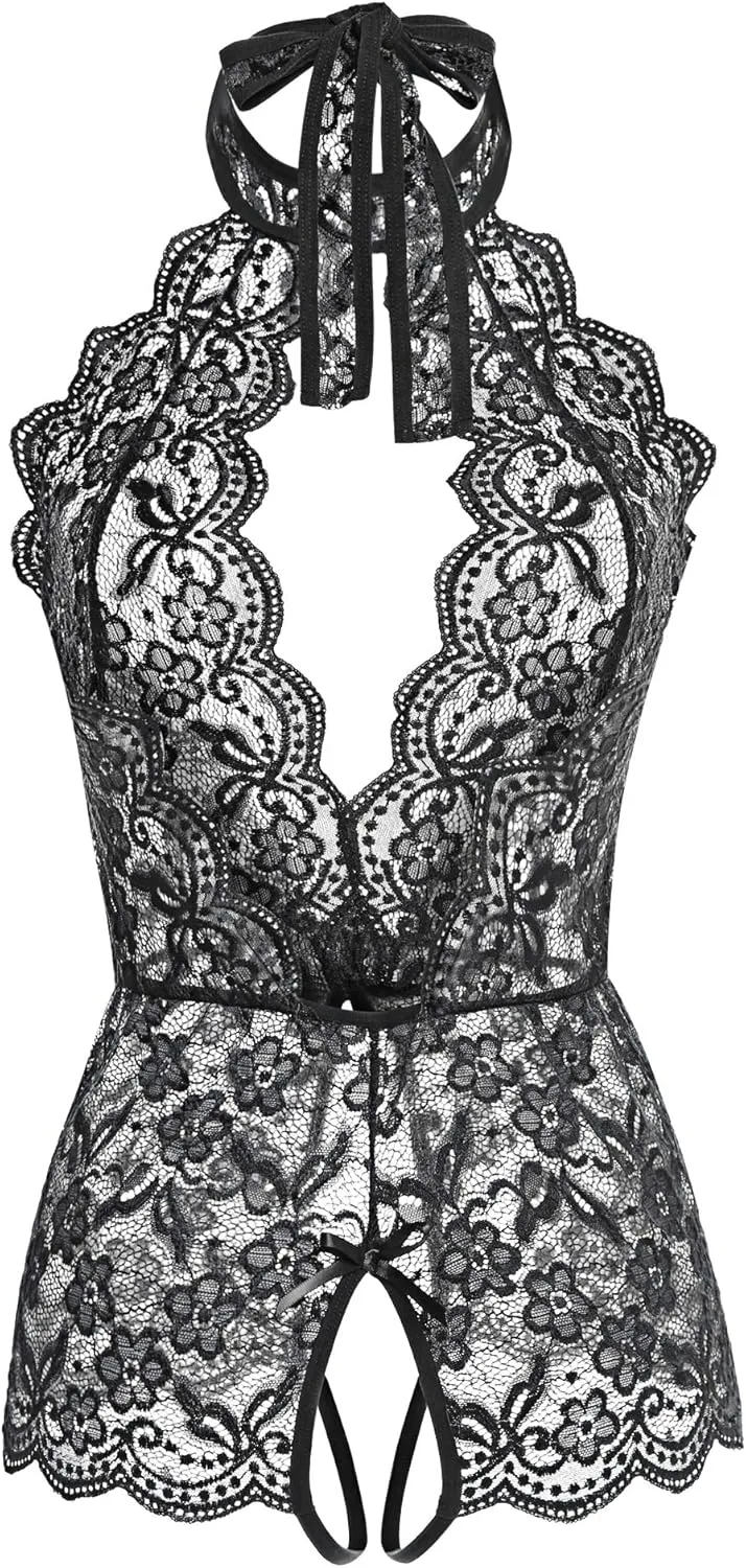 Women Lingerie for Women Deep V Halter One Piece Teddy Bodysuit
