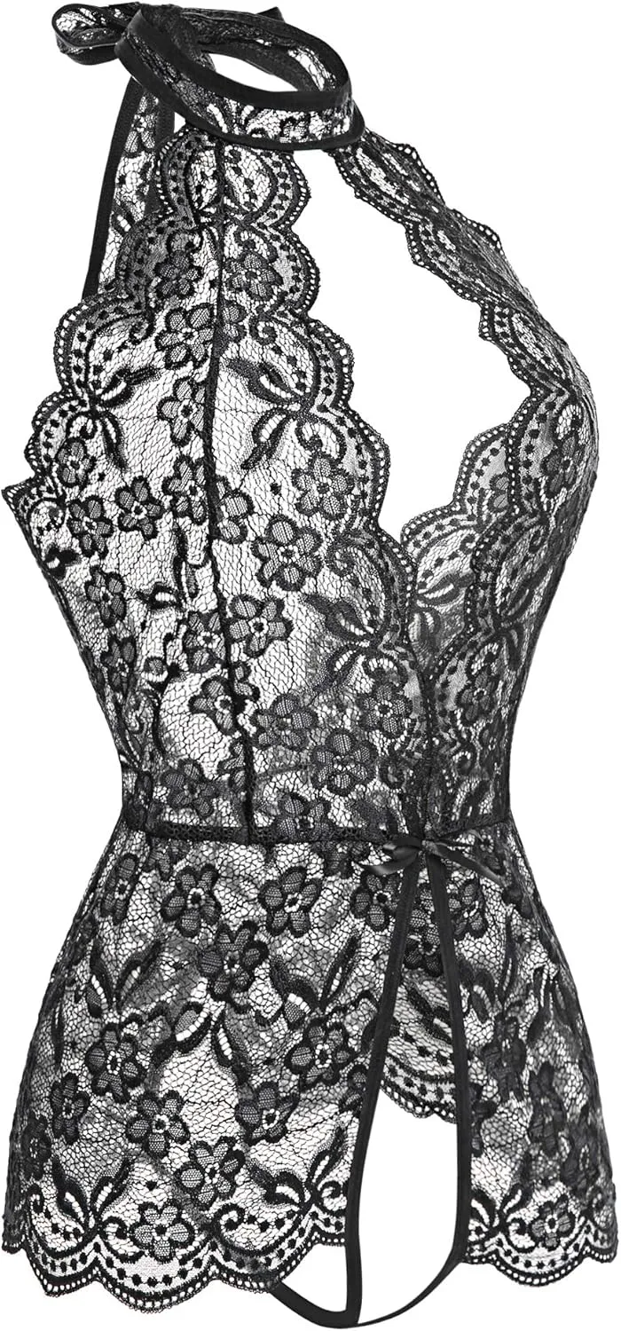 Women Lingerie for Women Deep V Halter One Piece Teddy Bodysuit